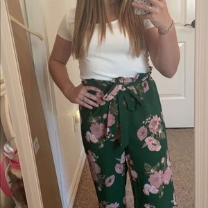 never worn jumper very cute floral green pants with white top. size xxs